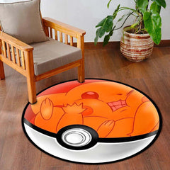 Sleeping Charmander Poké Ball Round Rug | Cute Pokémon Inspired Floor Mat | Anime Anti-Slip 3 mm Absorbent Circle Rug for Bedroom, Gaming Room & Kids Room