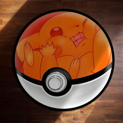 Sleeping Charmander Poké Ball Round Rug | Cute Pokémon Inspired Floor Mat | Anime Anti-Slip 3 mm Absorbent Circle Rug for Bedroom, Gaming Room & Kids Room