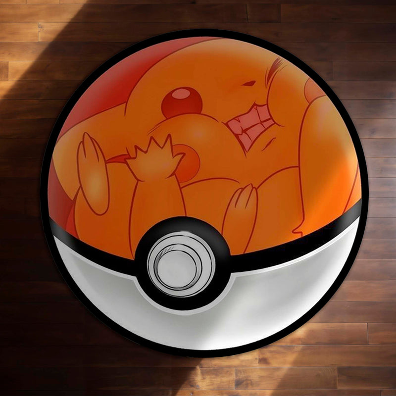 Sleeping Charmander Poké Ball Round Rug | Cute Pokémon Inspired Floor Mat | Anime Anti-Slip 3 mm Absorbent Circle Rug for Bedroom, Gaming Room & Kids Room
