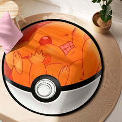 Sleeping Charmander Poké Ball Round Rug | Cute Pokémon Inspired Floor Mat | Anime Anti-Slip 3 mm Absorbent Circle Rug for Bedroom, Gaming Room & Kids Room