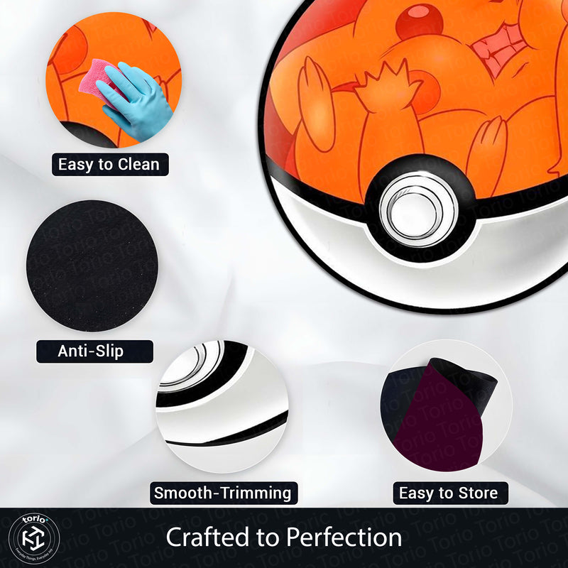 Sleeping Charmander Poké Ball Round Rug | Cute Pokémon Inspired Floor Mat | Anime Anti-Slip 3 mm Absorbent Circle Rug for Bedroom, Gaming Room & Kids Room