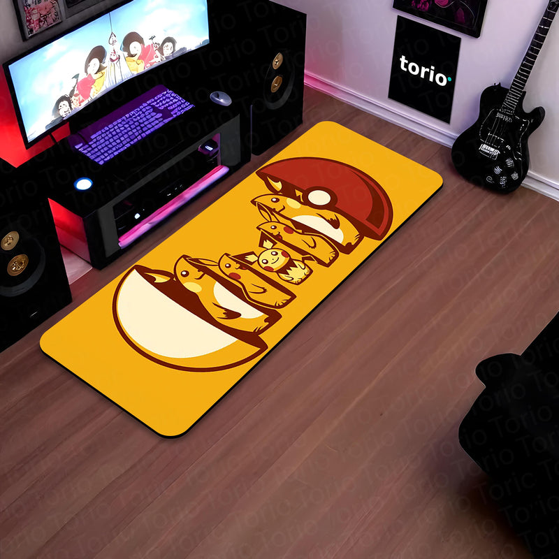 Pokémon Inspired Nesting Dolls Bedside Runner Flat Rug | Pikachu Poké Ball Character Bedroom Runner for Anime Gaming Room Decor