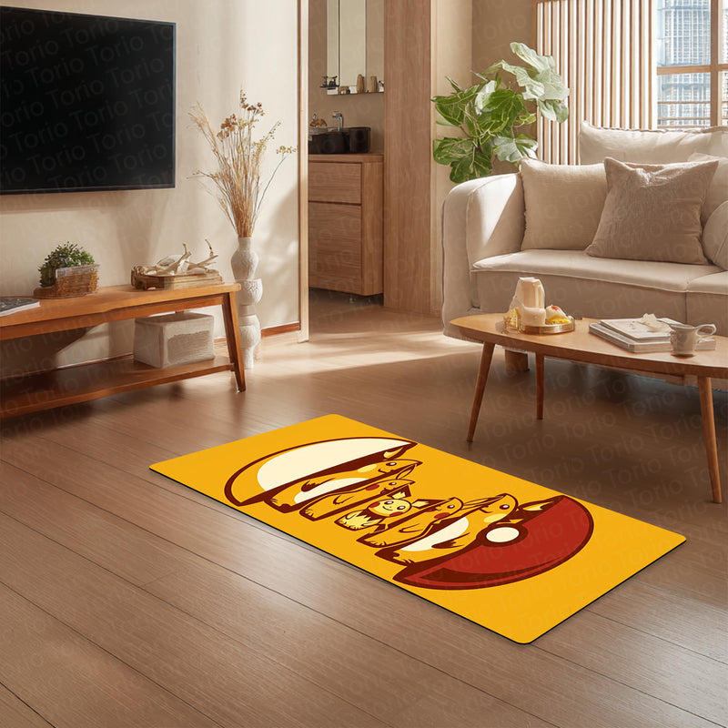 Pokémon Inspired Nesting Dolls Bedside Runner Flat Rug | Pikachu Poké Ball Character Bedroom Runner for Anime Gaming Room Decor