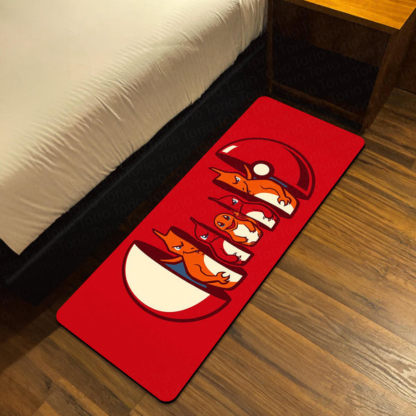 Charmander Evolution Bedside Runner Flat Rug | Pokémon Charizard Evolution Bedroom Runner for Anime Gaming Room Decor