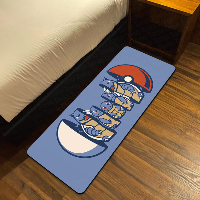 Squirtle Evolution Bedside Runner Flat Rug | Pokémon Blastoise Evolution Bedroom Runner for Anime Gaming Room Decor