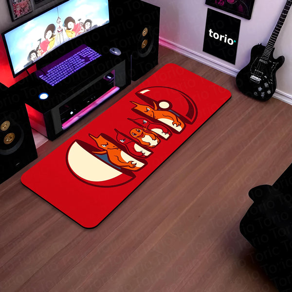 Charmander Evolution Bedside Runner Flat Rug | Pokémon Charizard Evolution Bedroom Runner for Anime Gaming Room Decor