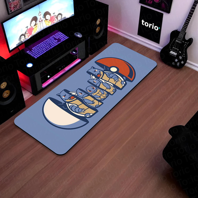 Squirtle Evolution Bedside Runner Flat Rug | Pokémon Blastoise Evolution Bedroom Runner for Anime Gaming Room Decor