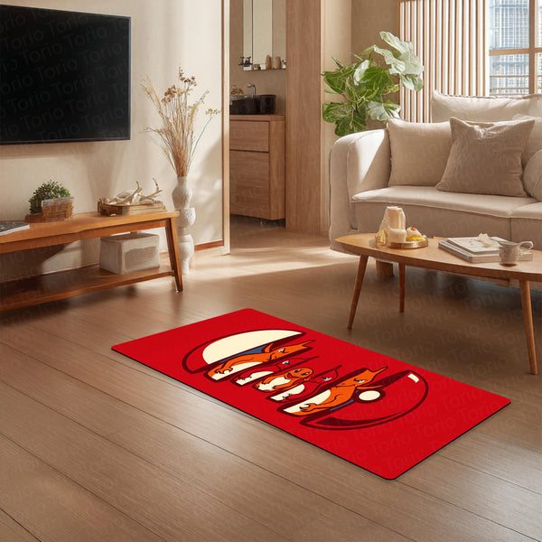Charmander Evolution Bedside Runner Flat Rug | Pokémon Charizard Evolution Bedroom Runner for Anime Gaming Room Decor