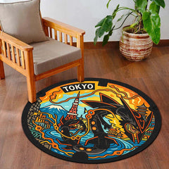 Tokyo Rayquaza Pokémon Manhole Cover Round Rug | Japanese Anime Floor Mat | Anti-Slip 3 mm Absorbent Circle Rug for Gaming Room, Bedroom & Pokémon Fans