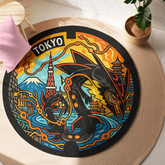 Tokyo Rayquaza Pokémon Manhole Cover Round Rug | Japanese Anime Floor Mat | Anti-Slip 3 mm Absorbent Circle Rug for Gaming Room, Bedroom & Pokémon Fans