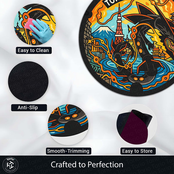 Tokyo Rayquaza Pokémon Manhole Cover Round Rug | Japanese Anime Floor Mat | Anti-Slip 3 mm Absorbent Circle Rug for Gaming Room, Bedroom & Pokémon Fans