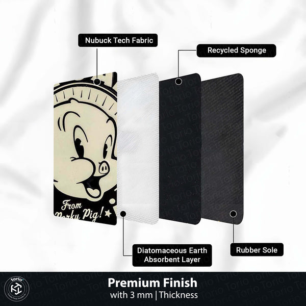 That's All Folks Porky Pig Round Rug | Vintage Cartoon Inspired Anti-Slip Floor Mat | Classic Black & White 3 mm Absorbent Circle Rug for Bedroom, Gaming Room & Cartoon Fans
