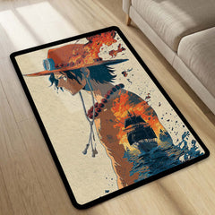 One Piece Ace Fire Fist Area Rug | Portgas D. Ace Pirate Ship Floor Mat | Anime Flame Aesthetic Rug | Torio Otaku Room Decor Carpet for Gaming Setup & Bedroom