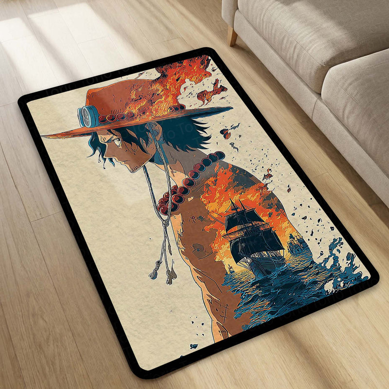 One Piece Ace Fire Fist Area Rug | Portgas D. Ace Pirate Ship Floor Mat | Anime Flame Aesthetic Rug | Torio Otaku Room Decor Carpet for Gaming Setup & Bedroom