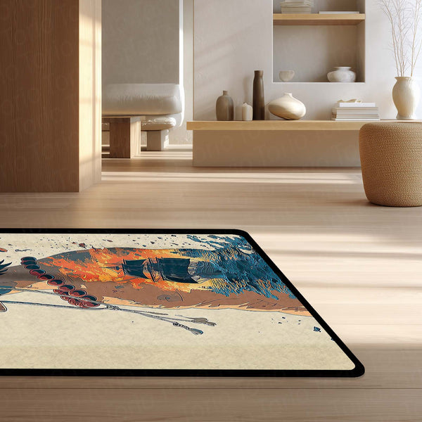 One Piece Ace Fire Fist Area Rug | Portgas D. Ace Pirate Ship Floor Mat | Anime Flame Aesthetic Rug | Torio Otaku Room Decor Carpet for Gaming Setup & Bedroom