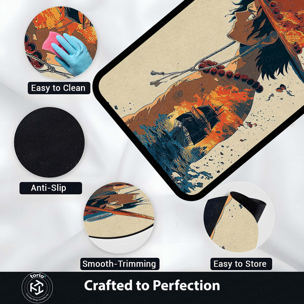 One Piece Ace Fire Fist Area Rug | Portgas D. Ace Pirate Ship Floor Mat | Anime Flame Aesthetic Rug | Torio Otaku Room Decor Carpet for Gaming Setup & Bedroom