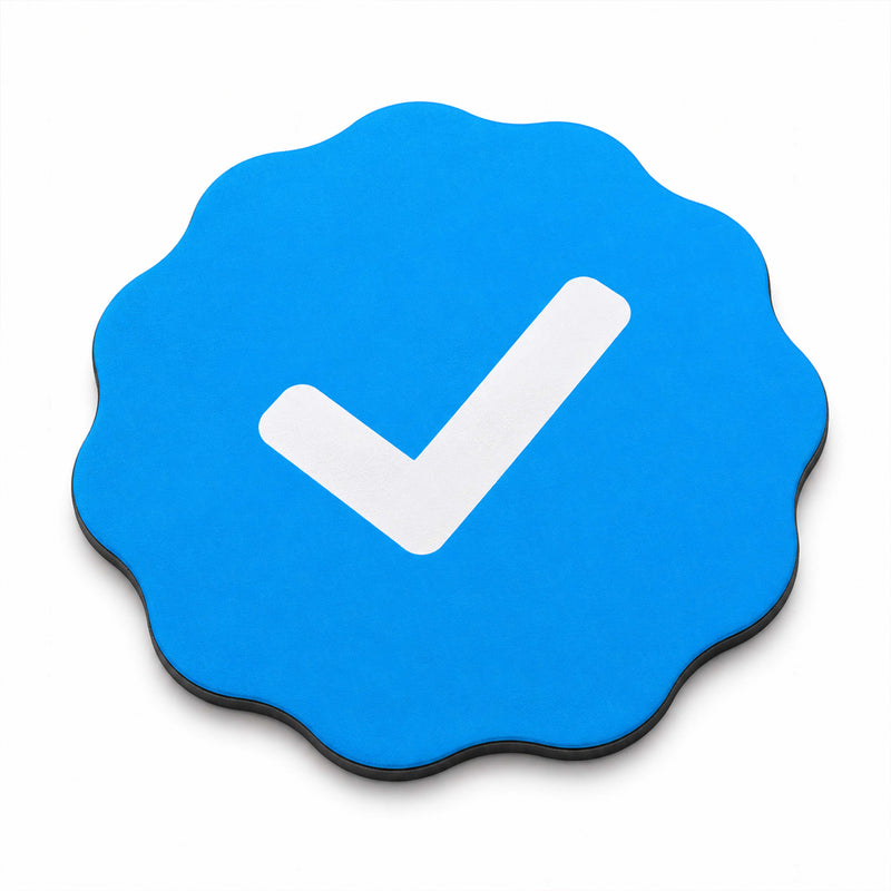 Blue Verified Check Badge Flat Rug | Social Media Verification Icon Cut-Out Flat Rug | Premium Modern Room & Office Floor Decor