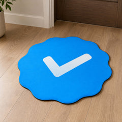 Blue Verified Check Badge Flat Rug | Social Media Verification Icon Cut-Out Flat Rug | Premium Modern Room & Office Floor Decor