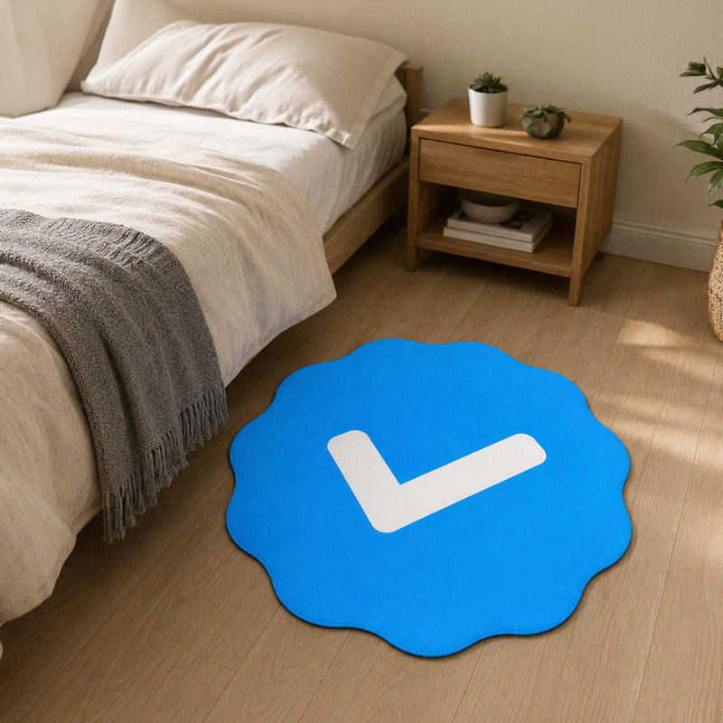 Blue Verified Check Badge Flat Rug | Social Media Verification Icon Cut-Out Flat Rug | Premium Modern Room & Office Floor Decor