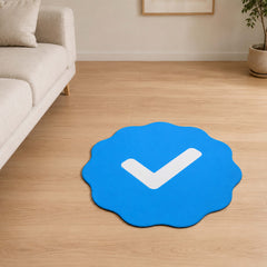 Blue Verified Check Badge Flat Rug | Social Media Verification Icon Cut-Out Flat Rug | Premium Modern Room & Office Floor Decor