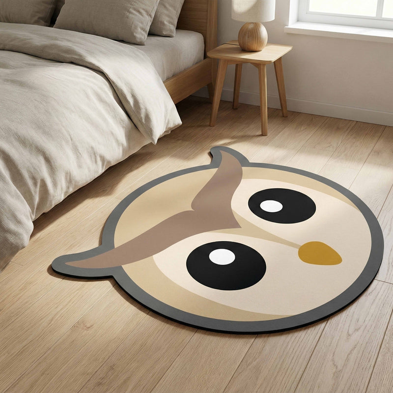 Cute Owl Face Floor Mat (3 mm Thick) | Minimal Animal Art Mat for Living Room, Kids Room, Bedroom & Cozy Home Decor