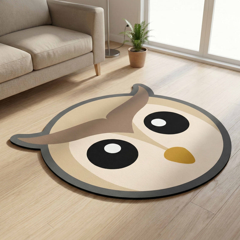 Cute Owl Face Floor Mat (3 mm Thick) | Minimal Animal Art Mat for Living Room, Kids Room, Bedroom & Cozy Home Decor