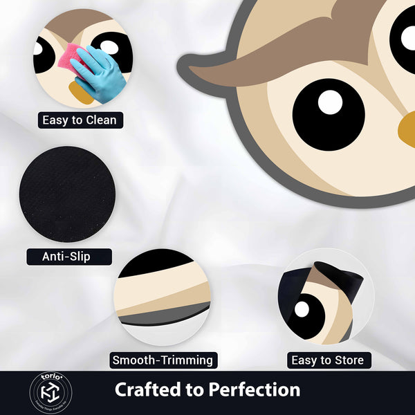 Cute Owl Face Floor Mat (3 mm Thick) | Minimal Animal Art Mat for Living Room, Kids Room, Bedroom & Cozy Home Decor