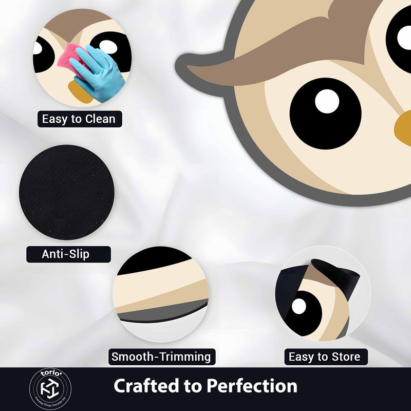Cute Owl Face Floor Mat (3 mm Thick) | Minimal Animal Art Mat for Living Room, Kids Room, Bedroom & Cozy Home Decor