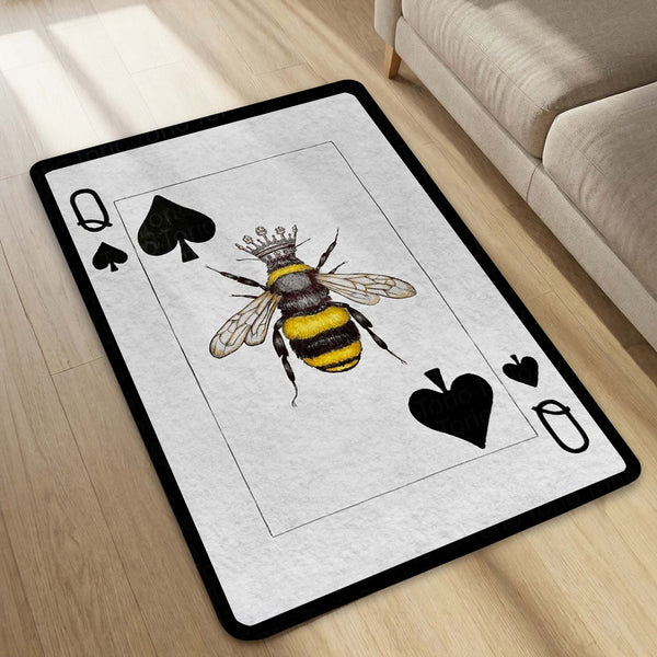 Queen Bee Queen of Spades Area Rug | Royal Playing Card Floor Mat | Gothic Gold & Black Aesthetic Rug | Torio Luxury Decor Carpet for Bedroom, Gaming Setup & Studio