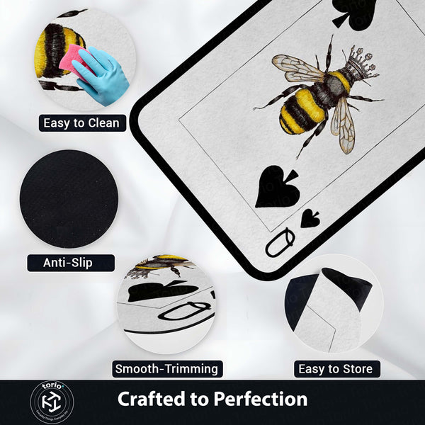 Queen Bee Queen of Spades Area Rug | Royal Playing Card Floor Mat | Gothic Gold & Black Aesthetic Rug | Torio Luxury Decor Carpet for Bedroom, Gaming Setup & Studio