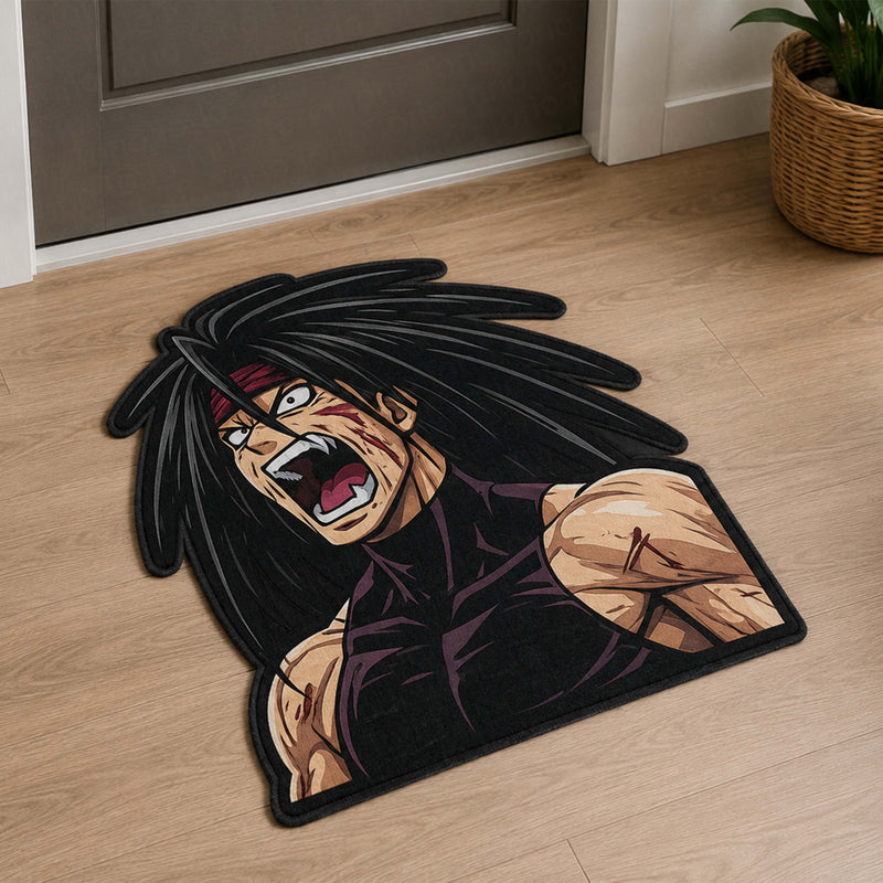 Savage Anime Warrior Cut-out Flat Rug | Fierce Battle Character Flat Rug | Premium Anime Gaming Room Floor Decor