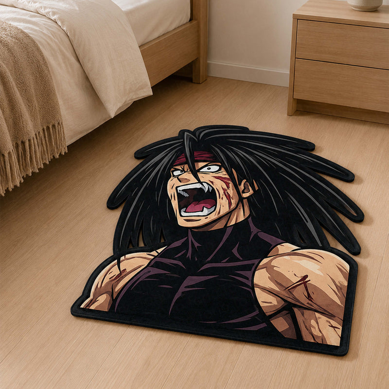 Savage Anime Warrior Cut-out Flat Rug | Fierce Battle Character Flat Rug | Premium Anime Gaming Room Floor Decor