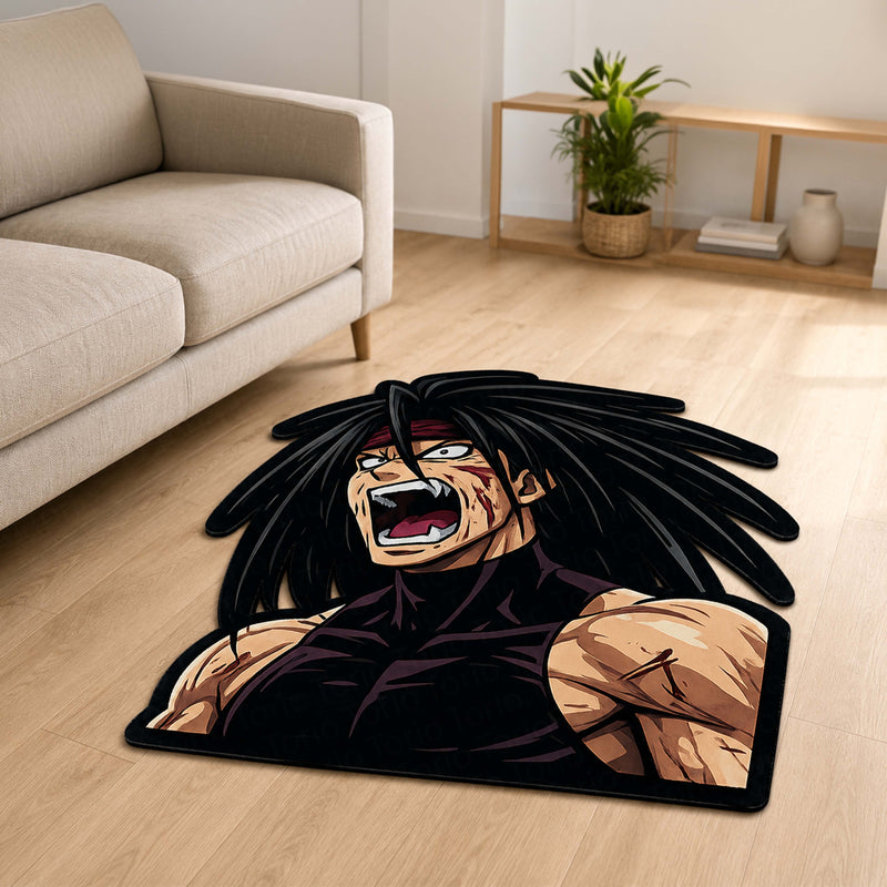 Savage Anime Warrior Cut-out Flat Rug | Fierce Battle Character Flat Rug | Premium Anime Gaming Room Floor Decor