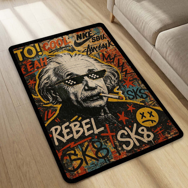 Rebel Sk8 Albert Einstein Area Rug | Graffiti Pop Art Floor Mat | Fun Science Nerd Decor Rug | Torio Urban Skateboard Carpet for Gaming Setup, Bedroom & Office
