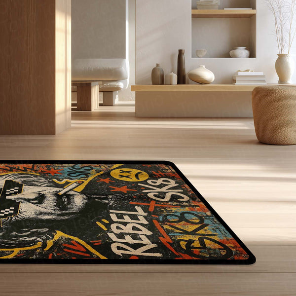 Rebel Sk8 Albert Einstein Area Rug | Graffiti Pop Art Floor Mat | Fun Science Nerd Decor Rug | Torio Urban Skateboard Carpet for Gaming Setup, Bedroom & Office