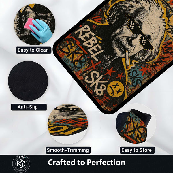 Rebel Sk8 Albert Einstein Area Rug | Graffiti Pop Art Floor Mat | Fun Science Nerd Decor Rug | Torio Urban Skateboard Carpet for Gaming Setup, Bedroom & Office