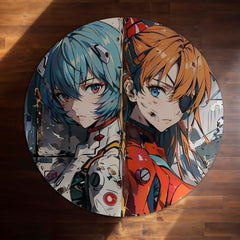 Rei Ayanami & Asuka Langley Anime Round Rug | Evangelion Inspired Floor Mat | Anti-Slip 3 mm Absorbent Circle Rug for Bedroom, Gaming Room & Anime Decor