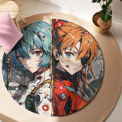 Rei Ayanami & Asuka Langley Anime Round Rug | Evangelion Inspired Floor Mat | Anti-Slip 3 mm Absorbent Circle Rug for Bedroom, Gaming Room & Anime Decor