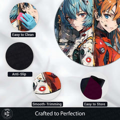 Rei Ayanami & Asuka Langley Anime Round Rug | Evangelion Inspired Floor Mat | Anti-Slip 3 mm Absorbent Circle Rug for Bedroom, Gaming Room & Anime Decor