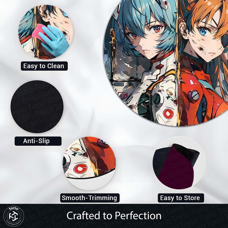 Rei Ayanami & Asuka Langley Anime Round Rug | Evangelion Inspired Floor Mat | Anti-Slip 3 mm Absorbent Circle Rug for Bedroom, Gaming Room & Anime Decor