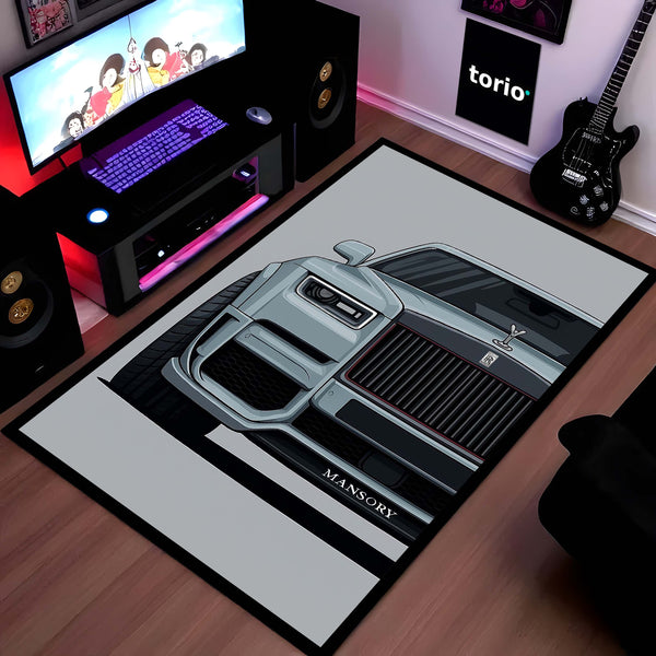 Rolls Royce Mansory Luxury Car Area Rug | Super SUV Front Grill Artwork Floor Mat | Premium Automotive Gaming Rug for Bedroom, Garage, Office & Car Enthusiasts