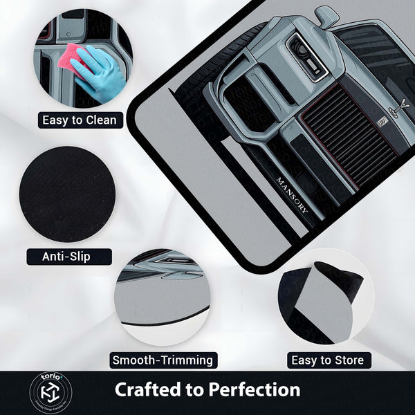 Rolls Royce Mansory Luxury Car Area Rug | Super SUV Front Grill Artwork Floor Mat | Premium Automotive Gaming Rug for Bedroom, Garage, Office & Car Enthusiasts