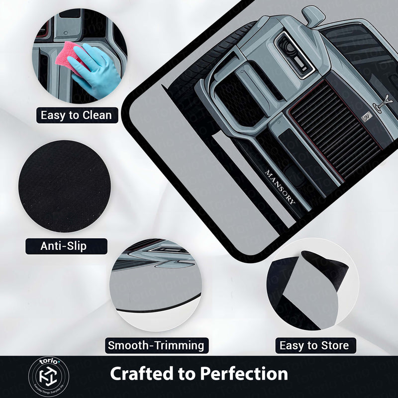 Rolls Royce Mansory Luxury Car Area Rug | Super SUV Front Grill Artwork Floor Mat | Premium Automotive Gaming Rug for Bedroom, Garage, Office & Car Enthusiasts
