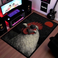 Cool Rooster in Sunglasses Area Rug | Vibrant Pop Art Bird Floor Mat | Quirky Modern Animal Rug | Torio Fun Home Decor Carpet for Gaming Setup, Bedroom & Kitchen