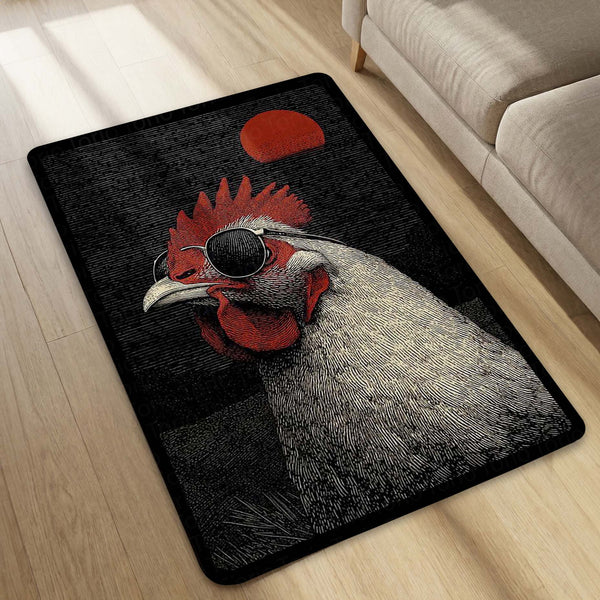 Cool Rooster in Sunglasses Area Rug | Vibrant Pop Art Bird Floor Mat | Quirky Modern Animal Rug | Torio Fun Home Decor Carpet for Gaming Setup, Bedroom & Kitchen