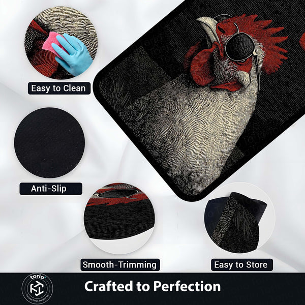 Cool Rooster in Sunglasses Area Rug | Vibrant Pop Art Bird Floor Mat | Quirky Modern Animal Rug | Torio Fun Home Decor Carpet for Gaming Setup, Bedroom & Kitchen