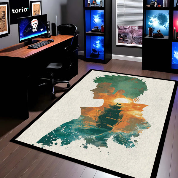 Roronoa Zoro One Piece Area Rug | Pirate Hunter Zoro Floor Mat | Wano Kuni Samurai Anime Rug | Torio Otaku Room Decor Carpet for Bedroom, Gaming Setup & Living Room