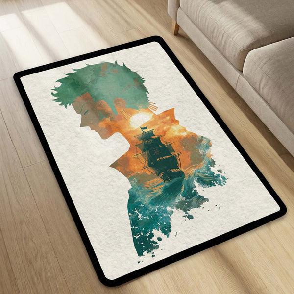 Roronoa Zoro One Piece Area Rug | Pirate Hunter Zoro Floor Mat | Wano Kuni Samurai Anime Rug | Torio Otaku Room Decor Carpet for Bedroom, Gaming Setup & Living Room