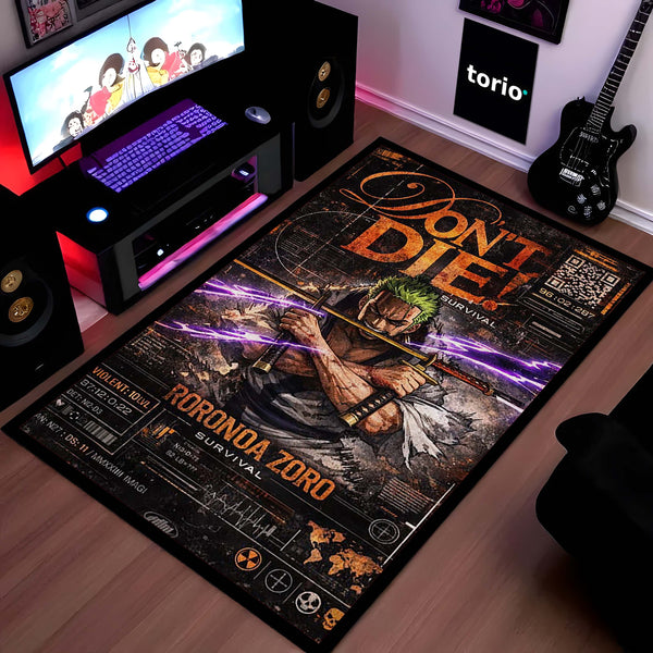 Roronoa Zoro One Piece Area Rug | Pirate Hunter Anime Floor Mat | Zoro Sword Art Rug for Bedroom, Gaming Room & Anime Decor