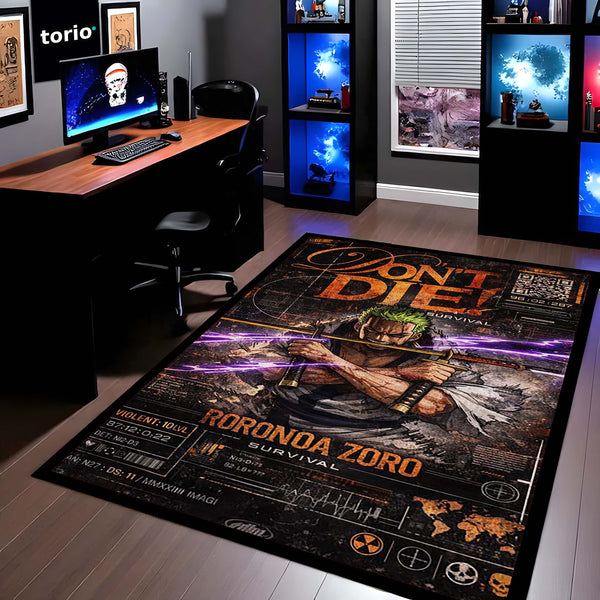Roronoa Zoro One Piece Area Rug | Pirate Hunter Anime Floor Mat | Zoro Sword Art Rug for Bedroom, Gaming Room & Anime Decor